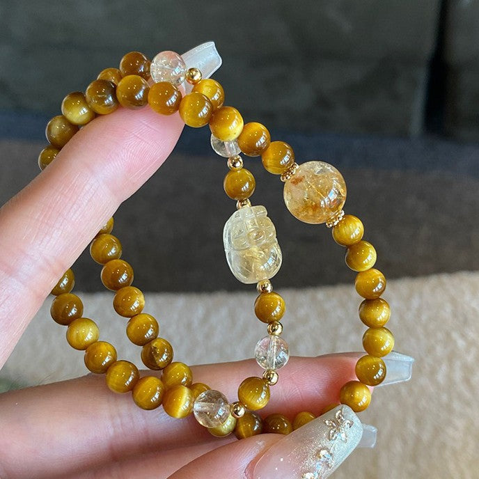 Double circle artificial citrine bracelet Pixiu fortune transfer imitation gold tiger's eye double circle bracelet niche design high-end sense
