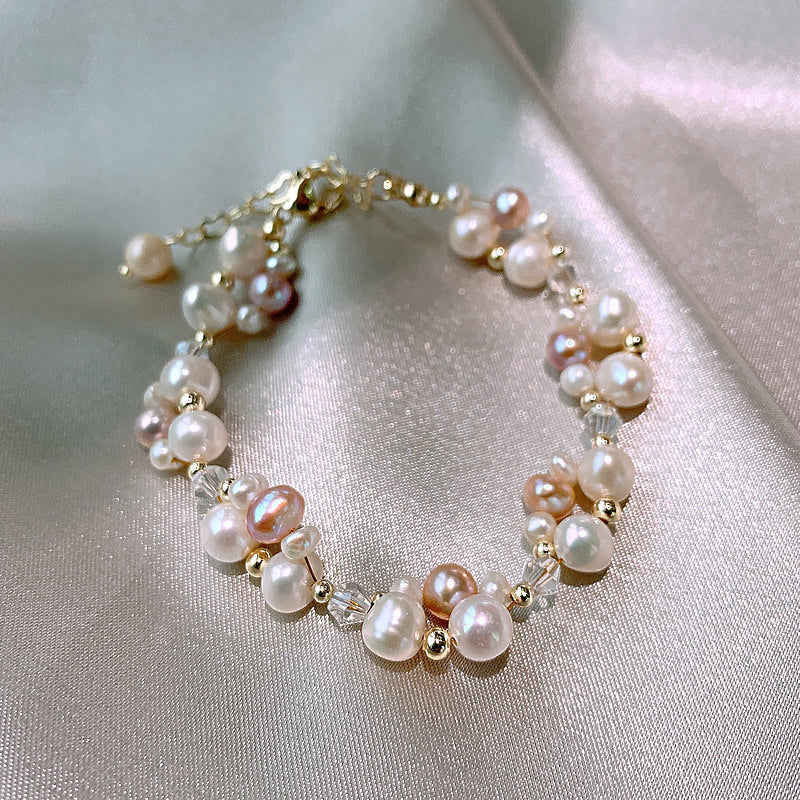 Colorful freshwater pearl stitching bracelet women's design sense crystal entwined pearl necklace fashion bracelet necklace set
