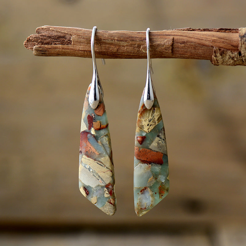Cross-border new bohemian emperor stone geometric pendant earrings European and American popular natural stone jewelry jewelry wholesale