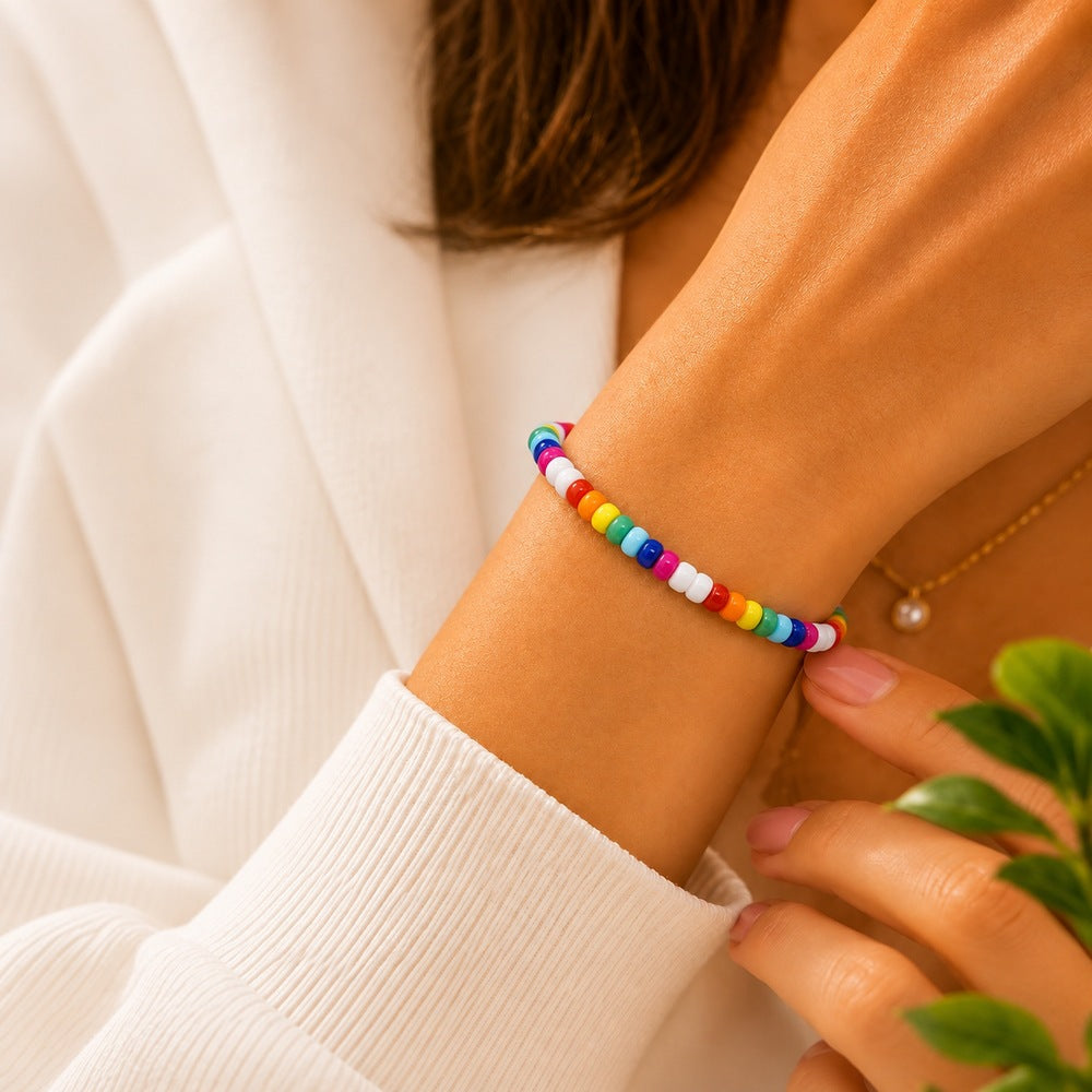 Colorful round plastic bead bracelets, unisex sweet geometric shapes, advertising promotional gift accessories