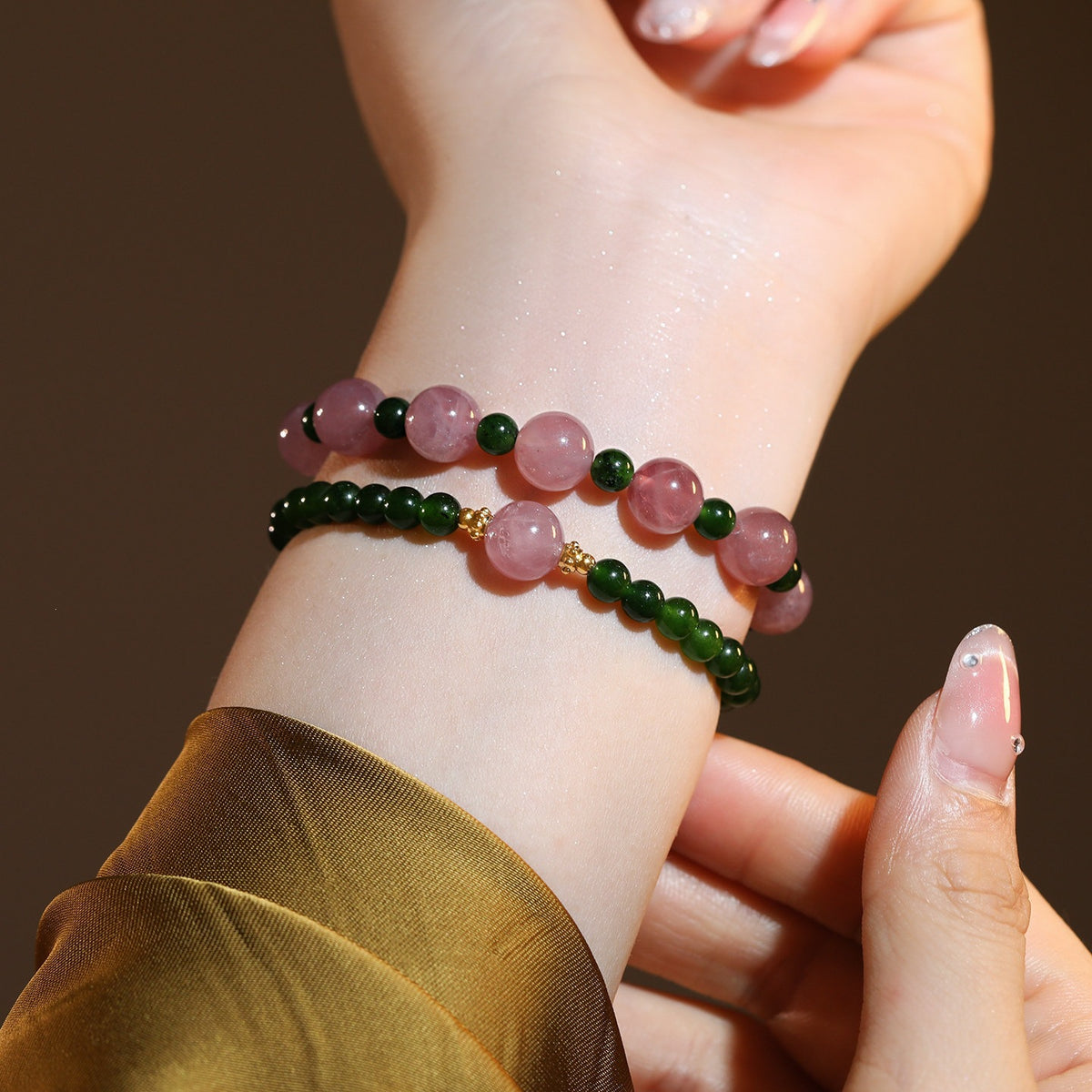 Spring Green 'Spring Banquet' Purple Horse Pink Green Agate Bracelet for Women, New Chinese Style Fresh Niche Layered Bracelet