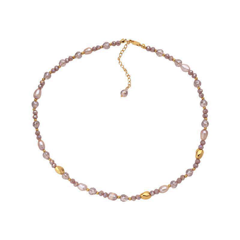"Monet Garden" Pink-purple crystal special-shaped freshwater pearl necklace for women, light luxury fashion collarbone necklace