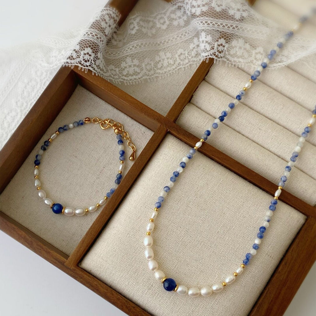 Original design and niche freshwater pearl necklace, lapis lazuli women's beaded necklace, natural freshwater pearl necklace