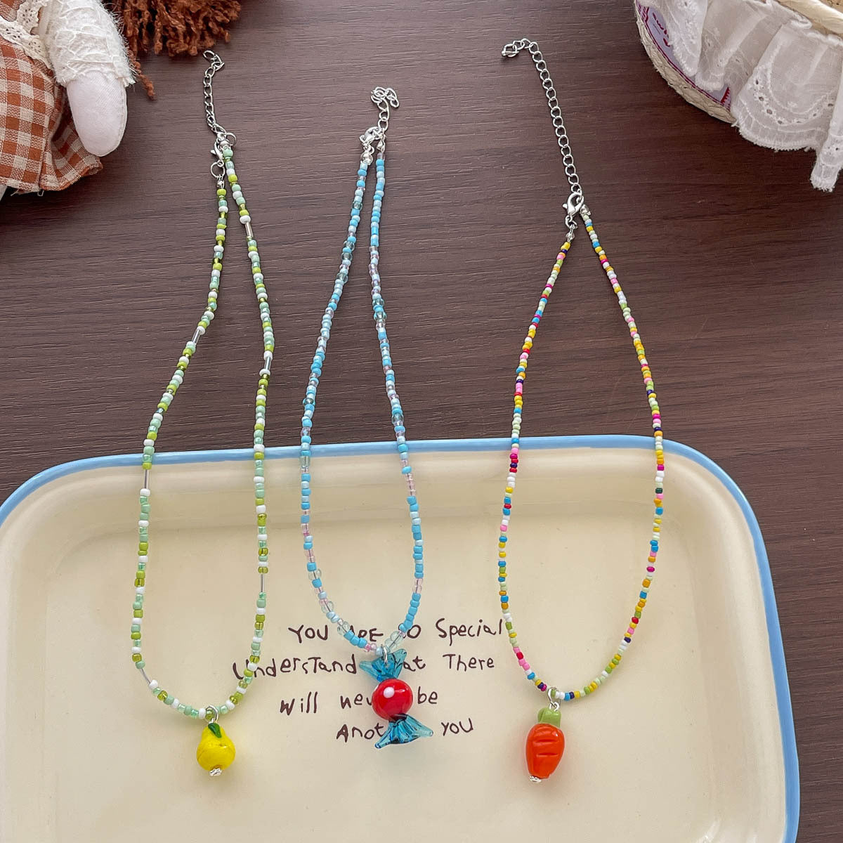 New cartoon dopamine colorful children's necklace, playful and cute girls' fruit animal bead collarbone chain necklace
