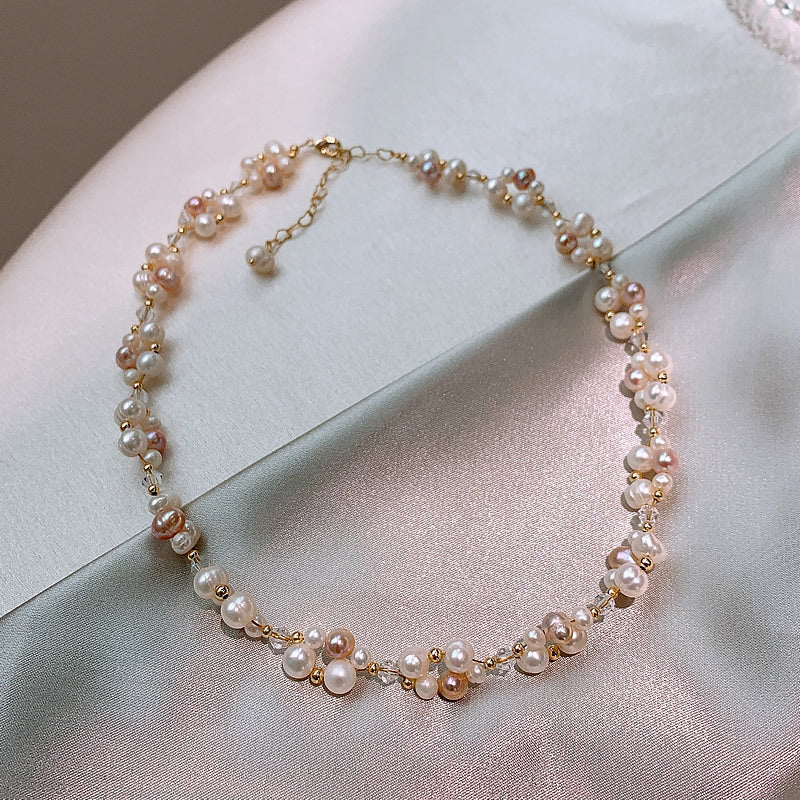 Colorful freshwater pearl stitching bracelet women's design sense crystal entwined pearl necklace fashion bracelet necklace set