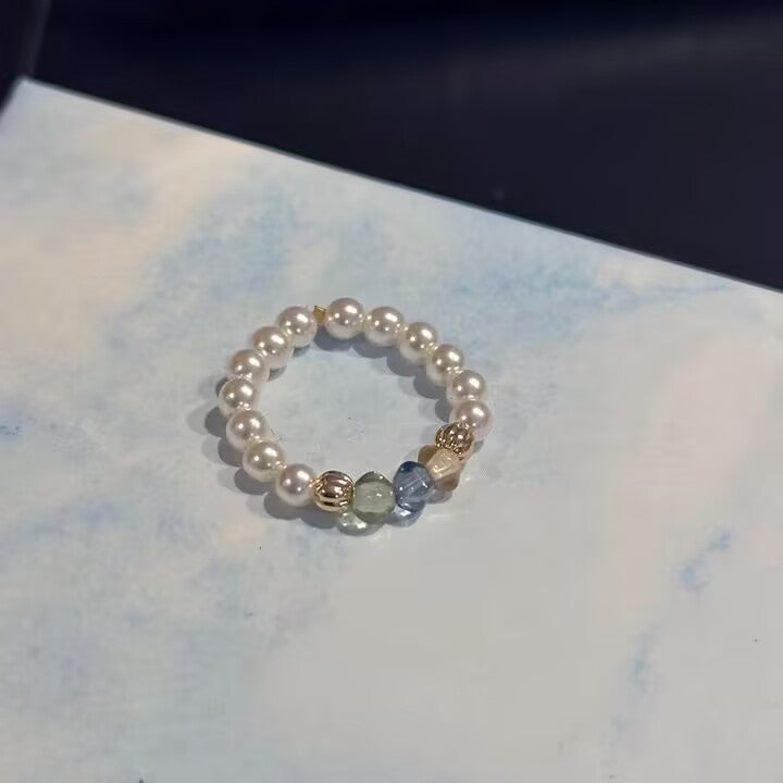 Xiaohongshu bestseller: colorful crushed ice pearl rings for women, niche, high-end, sparkling beaded bracelets