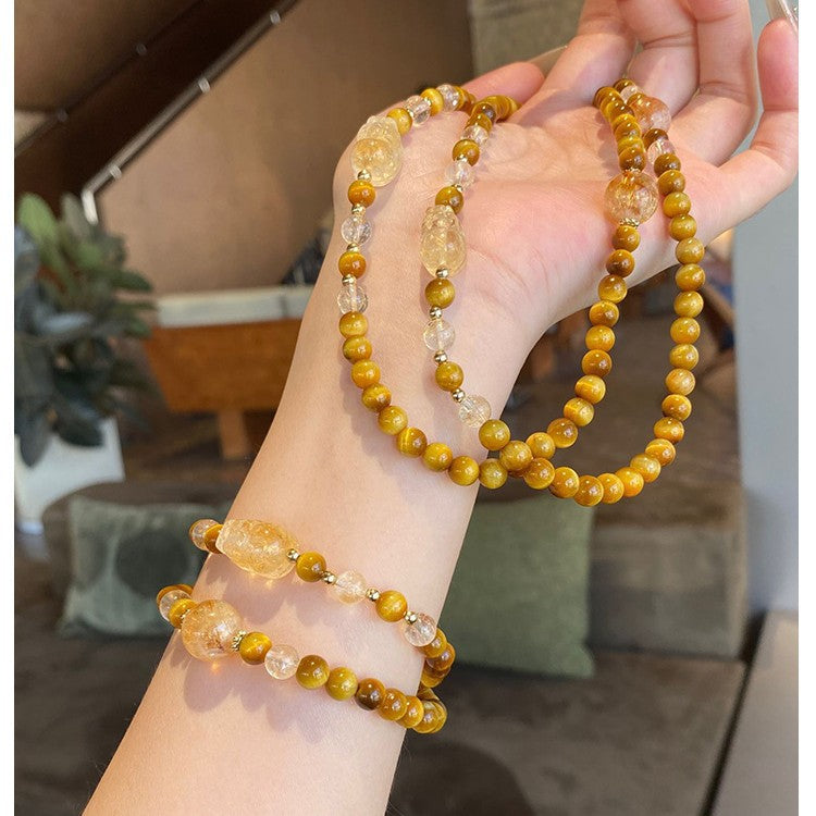 Double circle artificial citrine bracelet Pixiu fortune transfer imitation gold tiger's eye double circle bracelet niche design high-end sense
