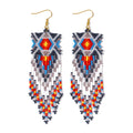 Cross-border European and American colored rice bead earrings, niche ethnic style handmade earrings, woven long tassel style, personality trend