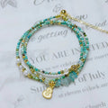 Natural crystal jewelry Millet turquoise beads three-circle pull-out adjustable bracelet