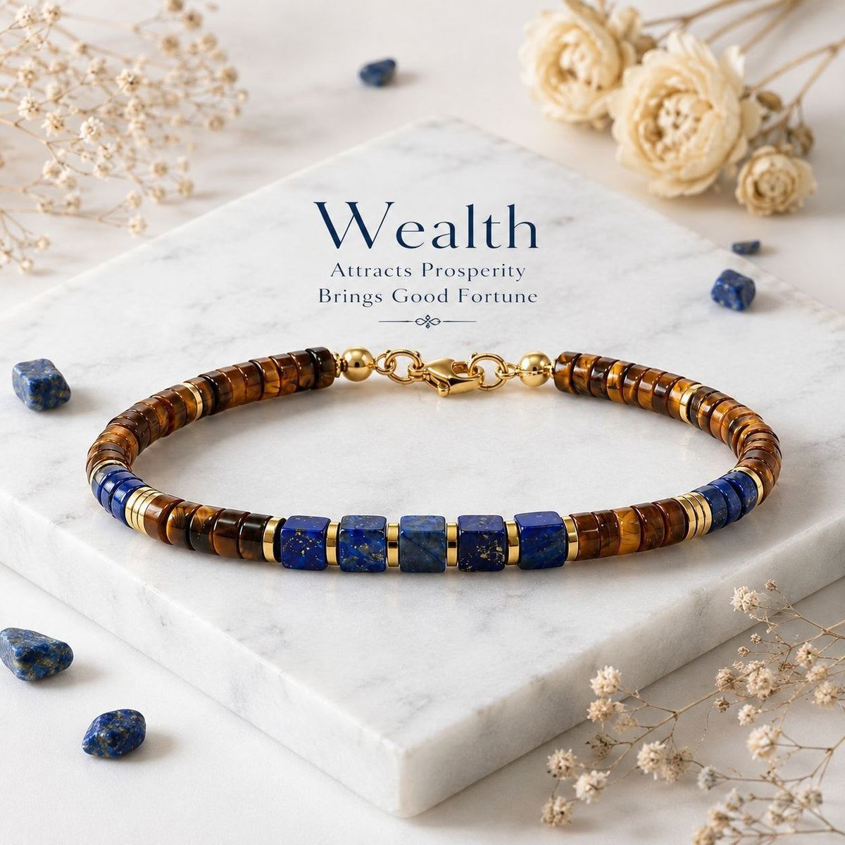Cross-border Temu Shein best-selling bead bracelets, fashionable commuting tiger's eye stone, lapis lazuli cubes, couple bracelets wholesale