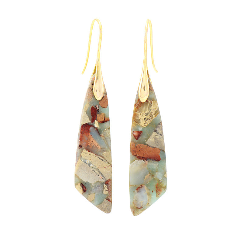 Cross-border new bohemian emperor stone geometric pendant earrings European and American popular natural stone jewelry jewelry wholesale