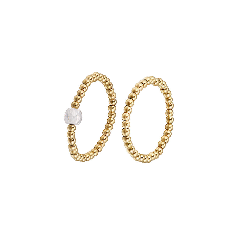 Washable and color-resistant hand jewelry, high-quality zircon metal stainless steel bead elastic ring, universal size for women